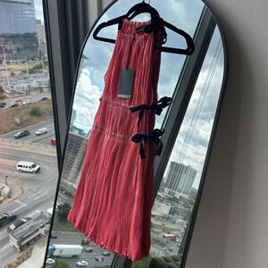 Chic Pink Pleated Midi Dress by MINUIT